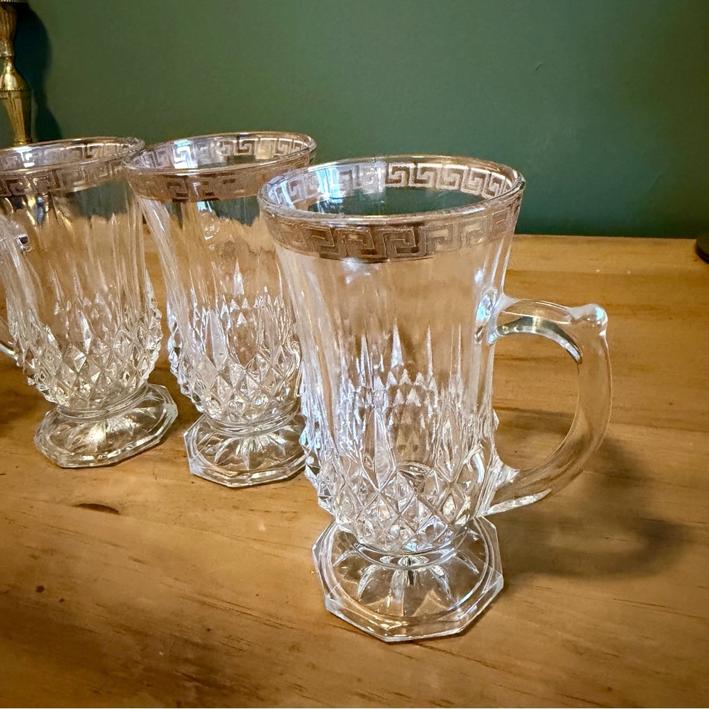 Vintage Astra Gold Cut Crystal Mugs – Gold Greek Key Trim – Set of 4 - Picture 4 of 11